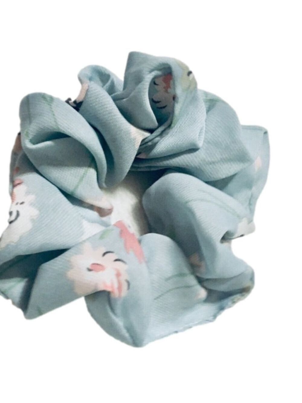 Chiffon NEW Baby Blue Hair Scrunchie with Pink Flowers